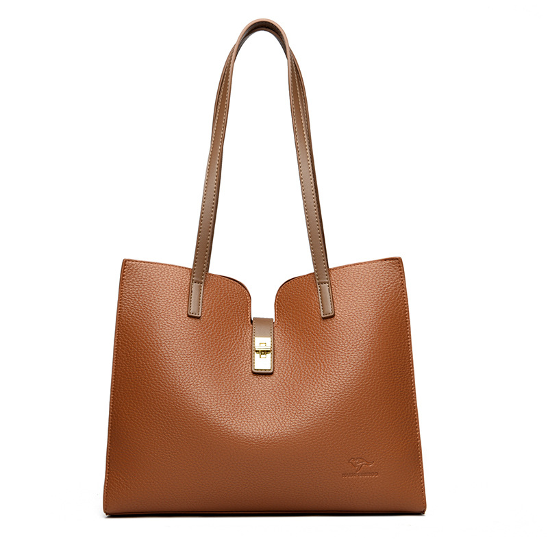 Cross-Border Genuine Leather Large Capacity Shoulder Tote Bag For Women, Casual Commuter Bag, Trendy Versatile Luxury Briefcase Underarm Bag - Thumbnail 6