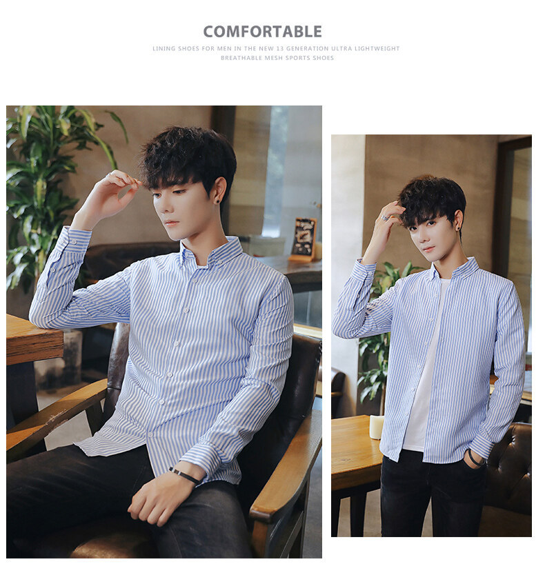 Jauna krekla ar garām piedurknēm korejiešu versija ar augstākās klases drapējumu, moderns zīmola krekls, daudzpusīgs tops, ikdienas mētelis, vīriešu apģērbs_voghion.com