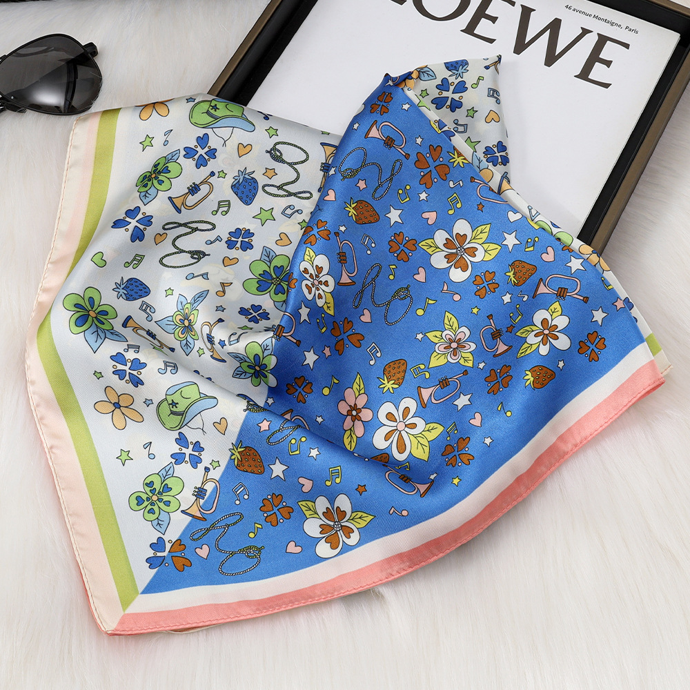 Costura de dos colores 70 bufanda de seda de simulación pequeña floral dulce sensación de oxígeno bufanda cuadrada bufanda femenina diaria con bufanda pequeña