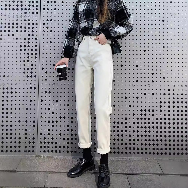 Off-White Jeans for Women 2025 Autumn and Winter New White Pants High-Waisted Straight Spring and Summer Petite Dad Pants