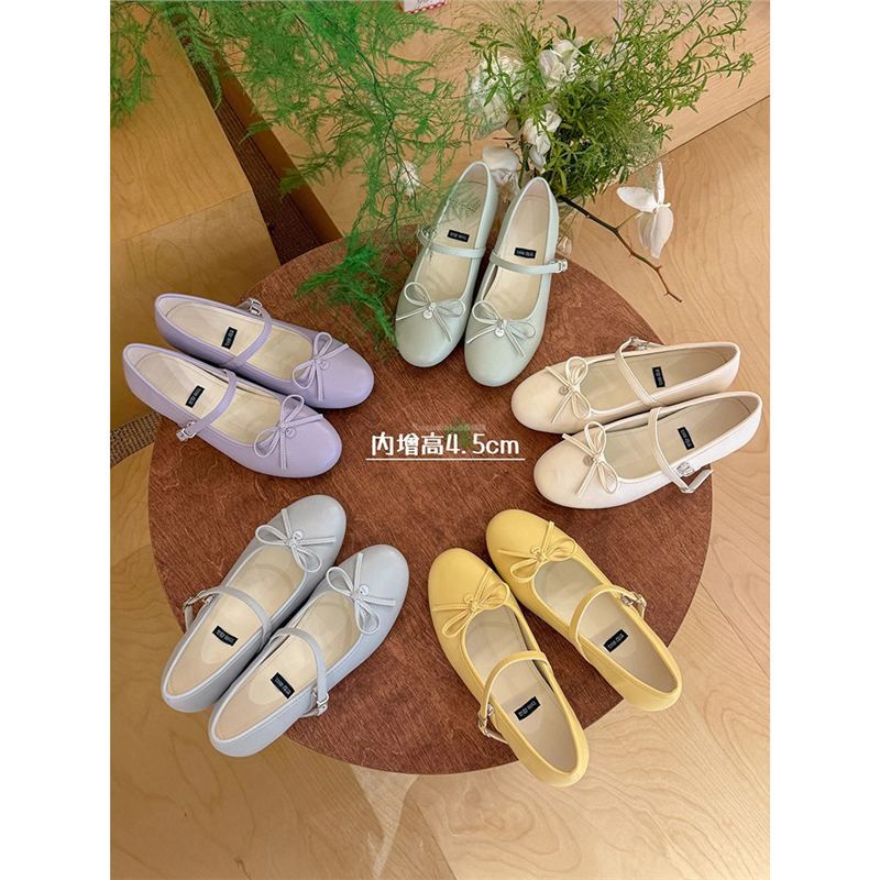 Mary Jane Shoes with Round Toe and Shallow Mouth for Women 2025 Spring and Summer New Korean Style Elegant and Elegant Height-Increasing Shoes