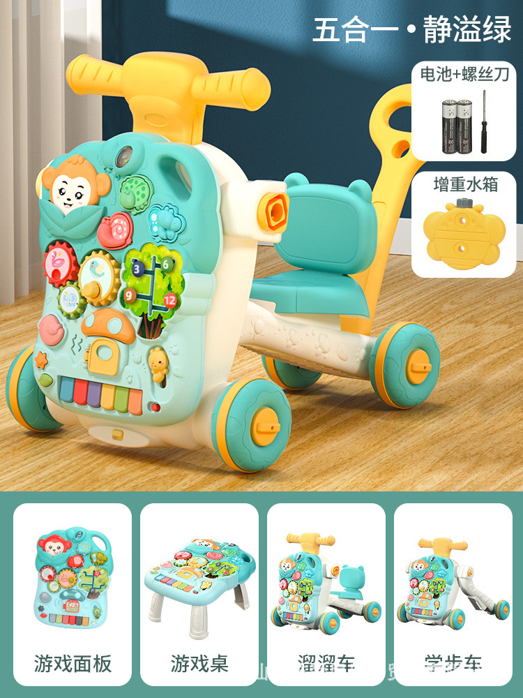 Bebé mano empuje caminante anti-o-pierna multi-funcional anti-flip bebé puede sentarse 4-en-1 caminar juguete ayuda