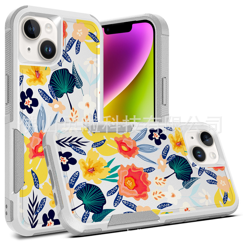 Painted Commuter 2-in -1 Phone Case for Apple iPhone15 with Lanyard Hole Foreign Trade Wholesale 14P