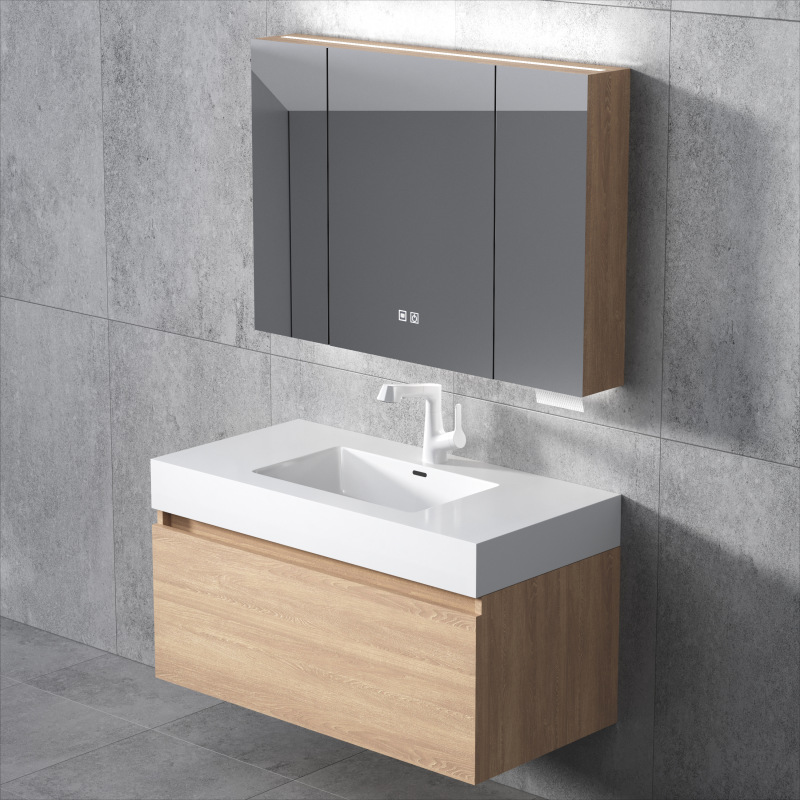 Gabinete de baño inteligente de madera sólida japonesa lavabo sin costuras lavabo lavabo combinación simple lavabo lavabo