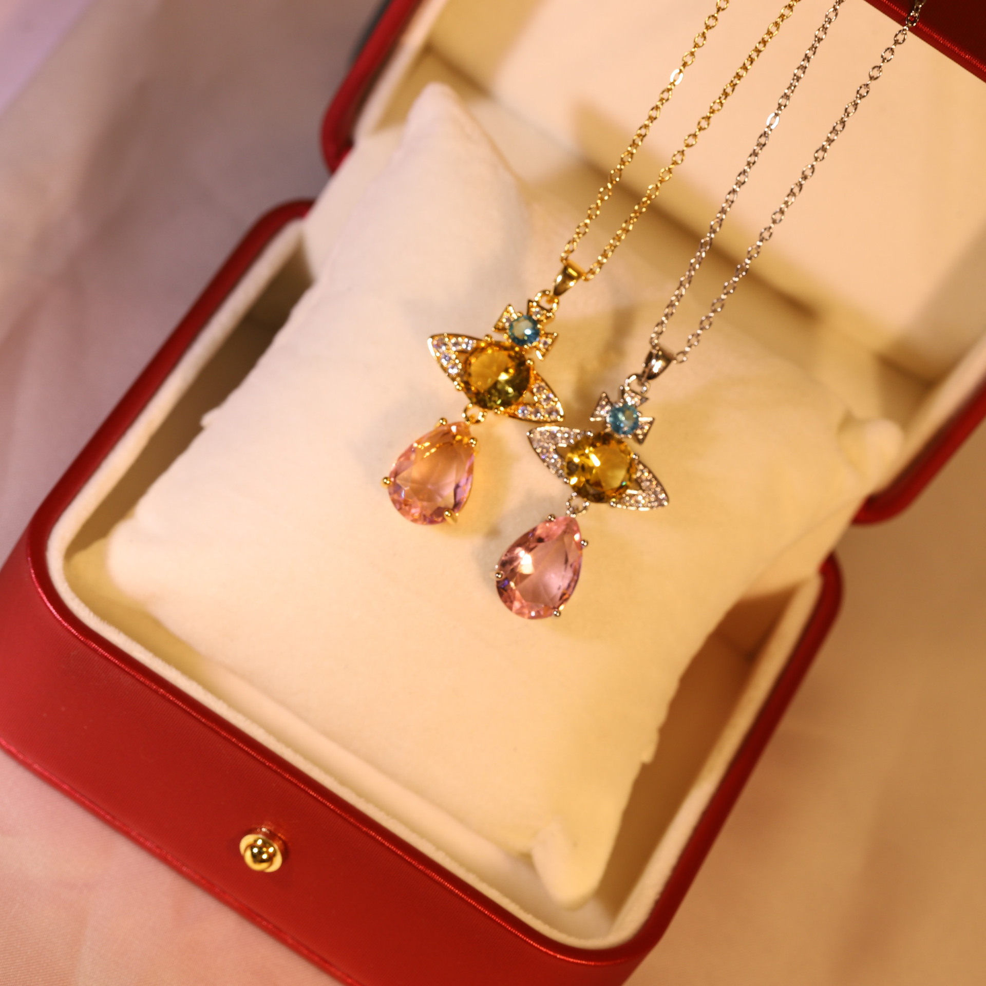 Fashion Water Droplets Titanium Steel Inlay Zircon Necklace