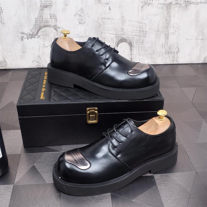 ShoeVault Neue Business-Schnürschuhe für Herren, Derby-Schuhe mit runder Zehenpartie, dicker Sohle und Plateau, die die Körpergröße erhöhen – ideal für Hochzeiten._voghion.com