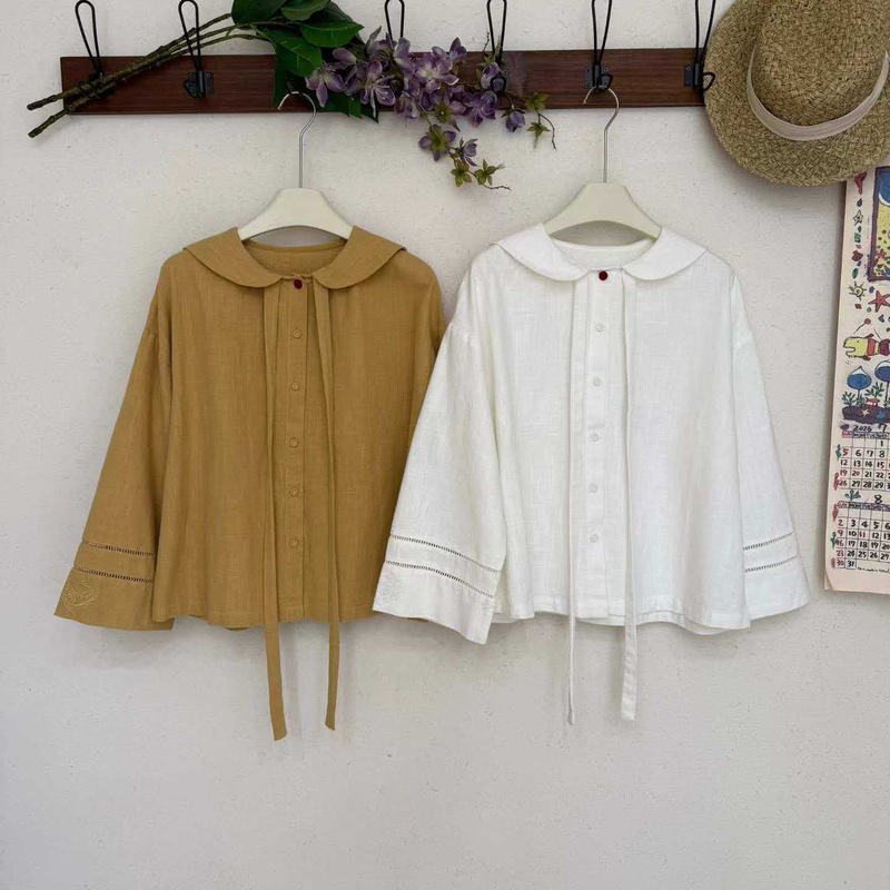 2026 Autumn New Women's Navy Collar Japanese Style Loose Shirt, Mori Style Women's Clothing, Youthful and Sweet Casual Style 2026 Autumn New Women's Navy Collar Japanese Style Loose Shirt, Mori Style Women's Clothing, Youthful and Sweet Casual Style