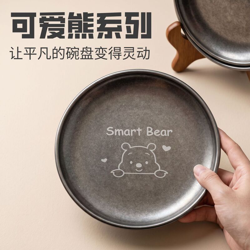 304 stainless steel breakfast plate, snack plate, Japanese industrial style plate, cute pattern fruit tray, dish plate