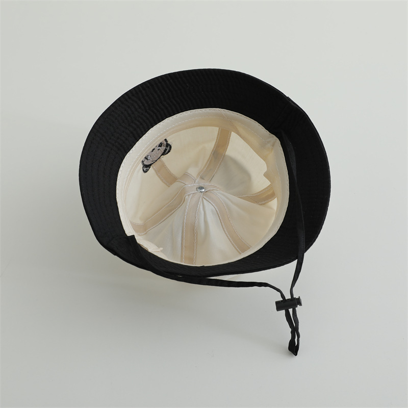 2025 primavera súper lindo sombrero panda para niños bordado gorra de bambú gorra respirable gorra de pescador bebé con cuerda de aire