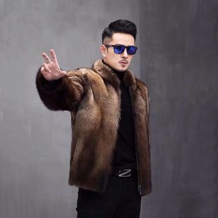 2025 Winter Trendy Men's Imitation Fish Mink Fur Coat Men's Mink Coat Fashionable Loose Short Stand Collar Jacket