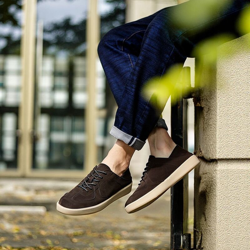 Retro Versatile Lightweight Sneakers, Moral Training Shoes, Single-Layer Breathable Suede Top-Layer Cowhide Youth Fashion Trendy Men's Leather Shoes