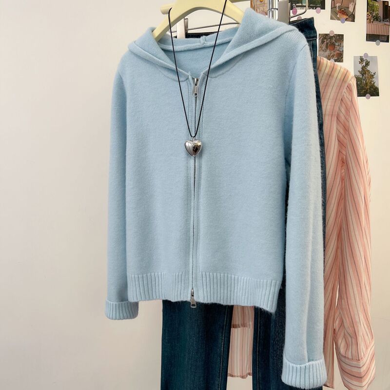 Autumn and winter clothes with a set of Korean lazy wind gentle dopamine hooded sweater cardigan casual pants two-piece set Autumn and winter clothes with a set of Korean lazy wind gentle dopamine hooded sweater cardigan casual pants two-piece set