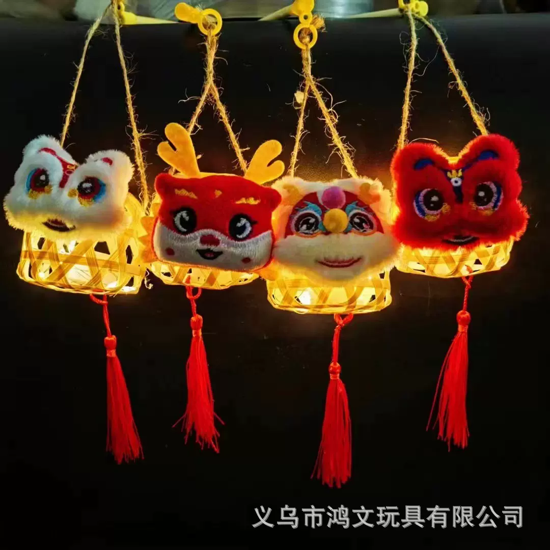 2026新款发光竹编灯笼刺绣醒狮手提古风儿童蛇年灯笼景区地摊玩具