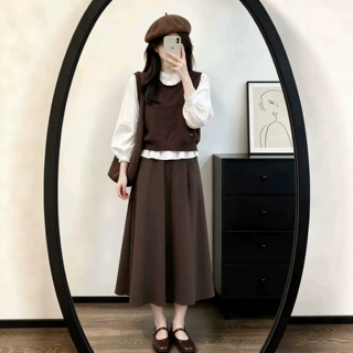 2026秋季美拉德穿搭一整套轻奢高级感巨好看减龄棕色马甲衬衫套装
