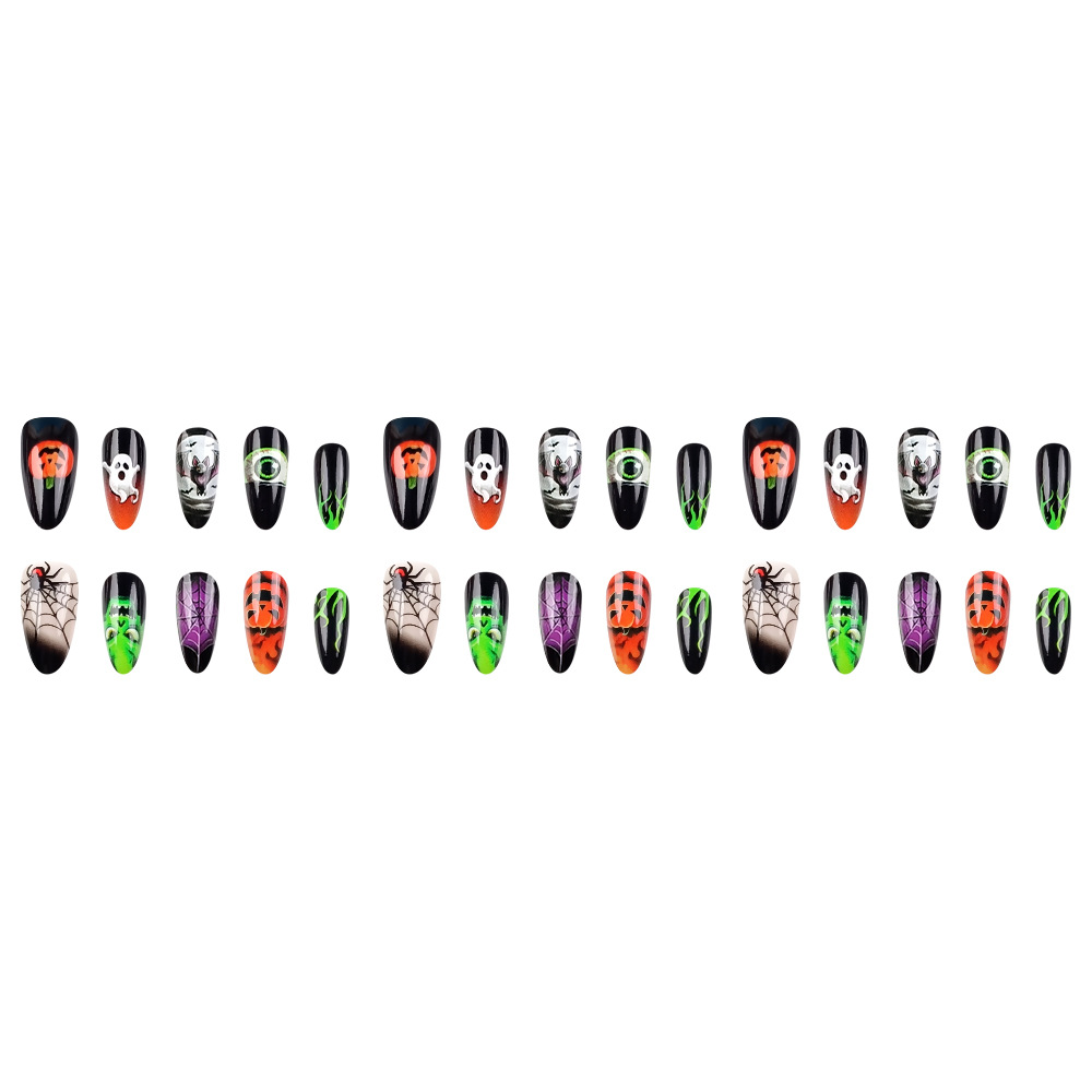Atmosfera de Halloween transfronteriza, uñas de almendras, uñas falsas, 30 piezas de uñas, suministro directo.