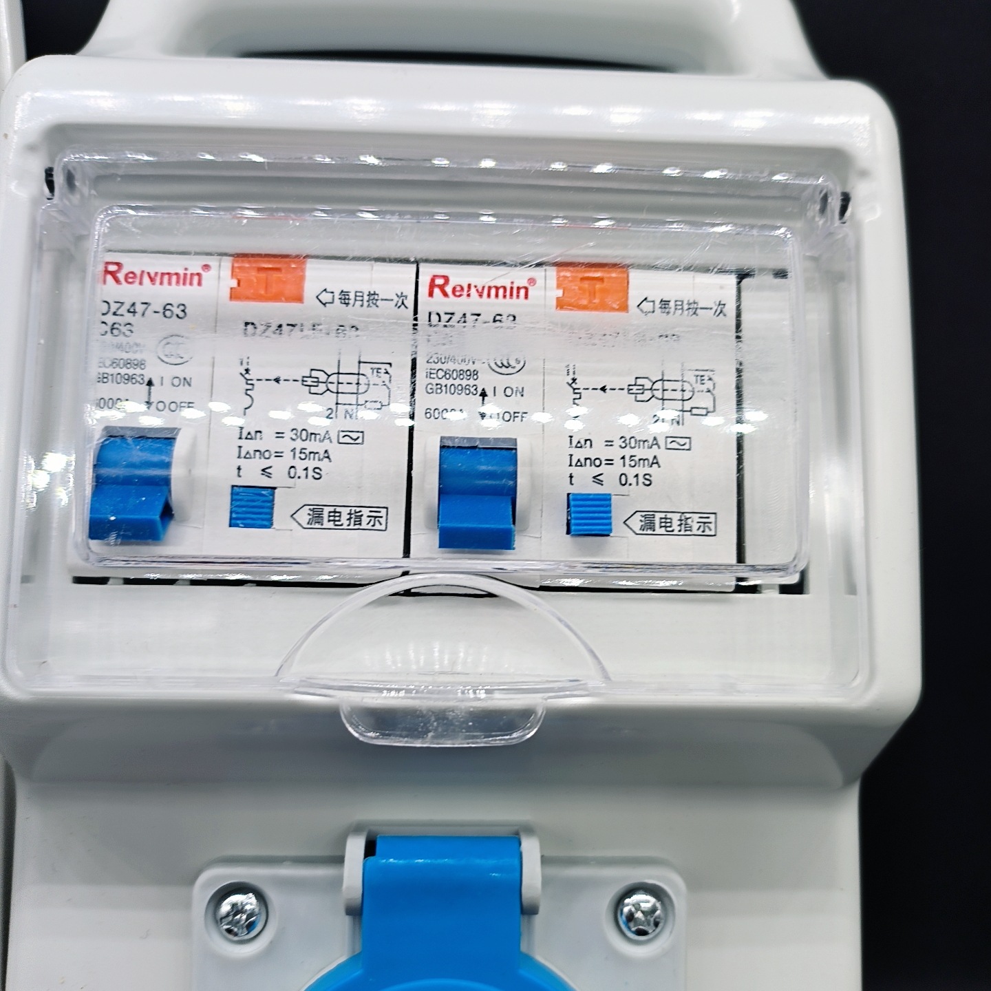 Portable small electrical box with leakage protection plug strip, leakage protector plug board, temp