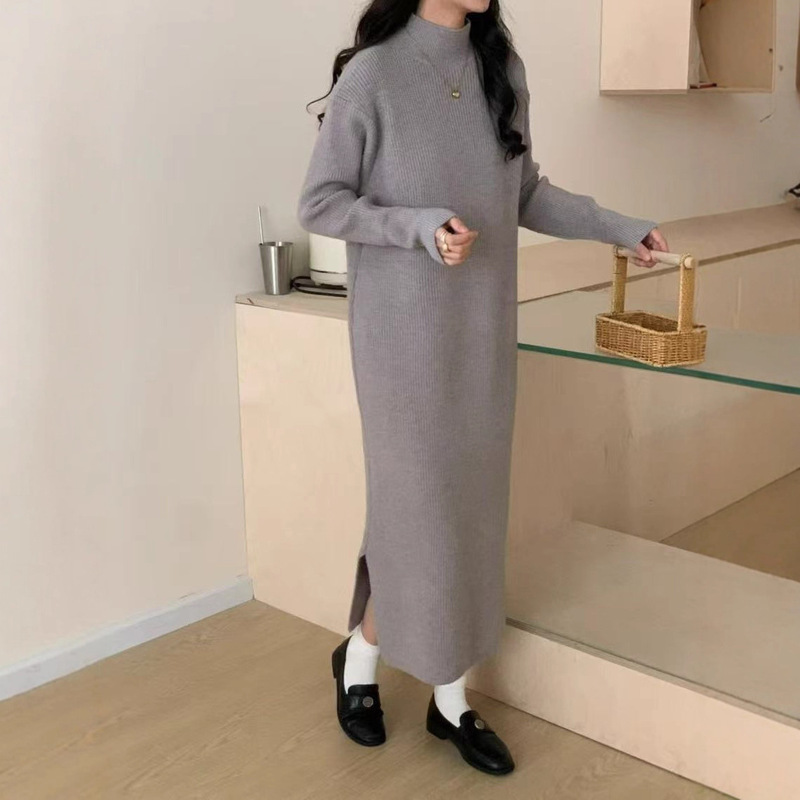长款毛衣裙欧美跨境新款慵懒风套头加厚大码宽松针织百搭连衣裙女|undefined