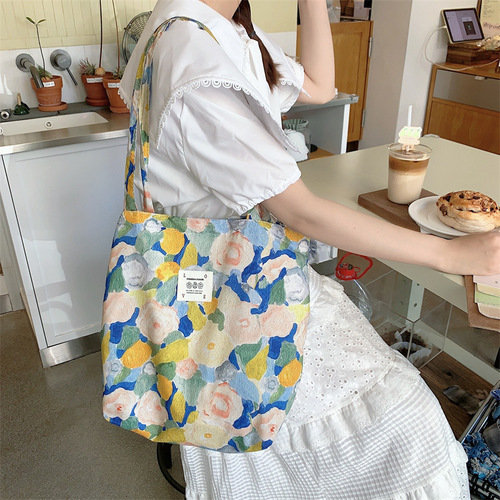 26101 New Tote Bag Large Capacity Style Floral Canvas Shoulder Bag Portable Female Student Shopping Bag Wholesale