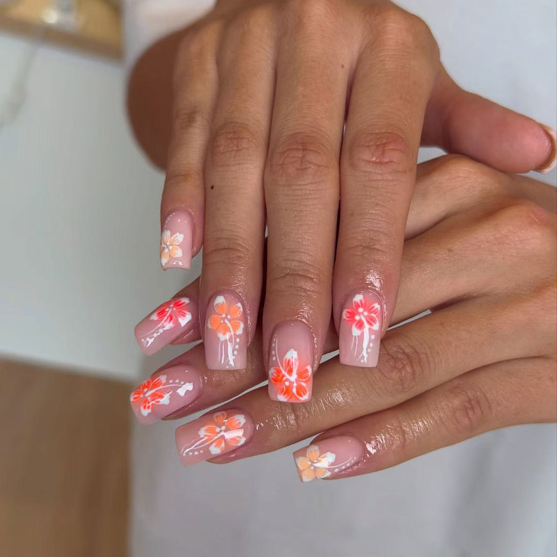 X-0681 as for the Flower Manicure, the Flowers Are Printed on the Nails and the Finished Product Is Super Beautiful. 24 Pieces of Wearable Nails