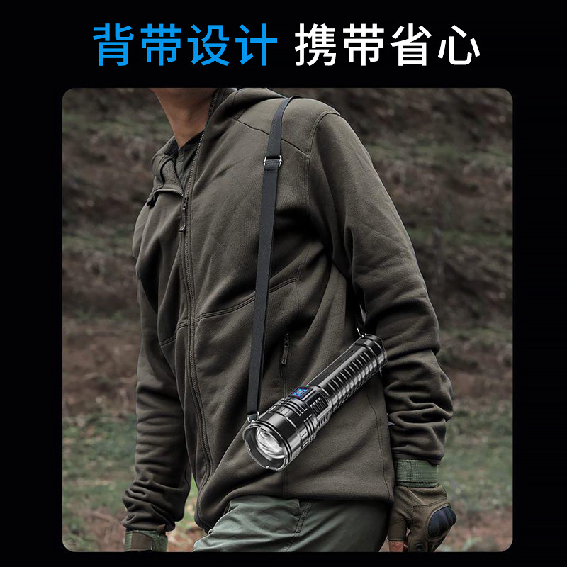 Transfronterizo al aire libre linterna de luz fuerte aleación de aluminio láser blanco zoom tiro largo USB recargable lámpara de iluminación multifuncional