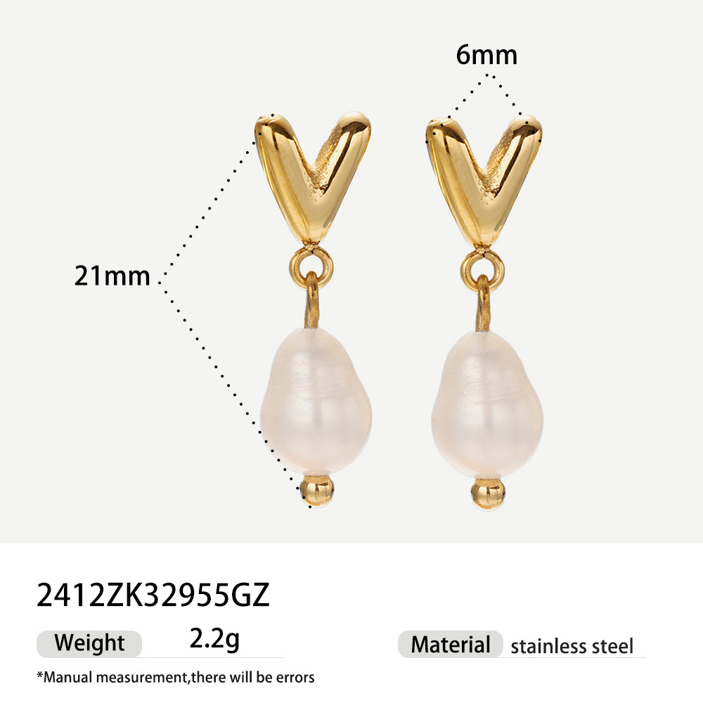 Alta europa y americana de acero inoxidable pendientes de perlas de alta calidad nicho simple joyería de acero de titanio letras pendientes de oro y plata mujeres