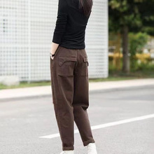 秋冬斜纹哈伦裤子松紧腰工装小脚裤显瘦时尚文艺哈伦休闲裤女
