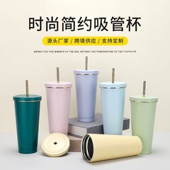 国境を越えた売れ筋の500ml高品質304ステンレスストロー二層真空シンプル断熱カップレディースウォーターカップ