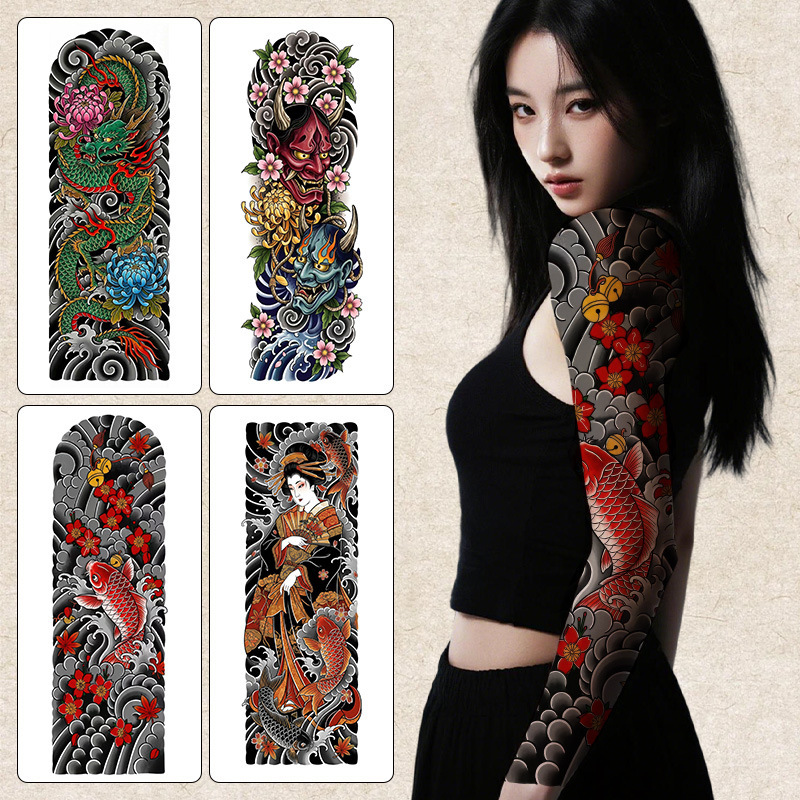 Full Arm Tattoo Stickers, New Cross-Border Style, Waterproof and Sweat-Resistant, Imitation Classic Japanese Style Flower Arm Combination, Colorful Full Arm Temporary Tattoo Full Arm Tattoo Stickers, New Cross-Border Style, Waterproof and Sweat-Resistant, Imitation Classic Japanese Style Flower Arm Combination, Colorful Full Arm Temporary Tattoo