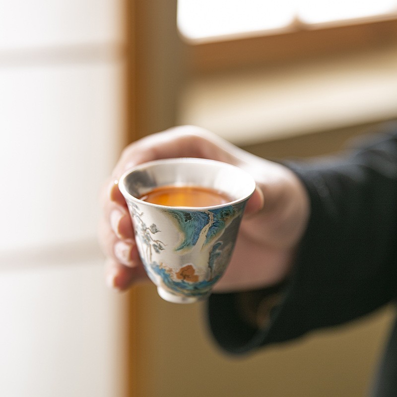 鎏银万里山河茶具套装家用中式陶瓷一壶两杯华丽内繁而不杂礼盒装|undefined