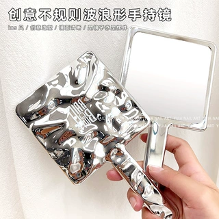 ins美甲拍照道具手持美睫化妆镜子便携纹绣银补妆小美睫拍照镜子
