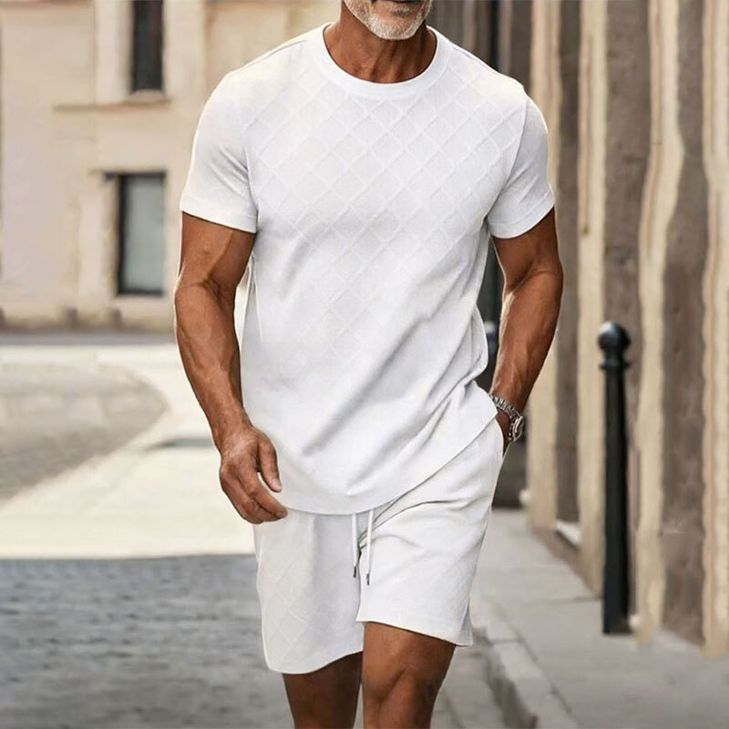 2026 Summer Cross-Border Amazon 3D New Fashionable Textured Crew Neck Short-Sleeved Casual Short-Sleeved T-Shirt