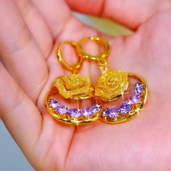 玫瑰耳环女时尚爆款轻奢高级感网纱耳扣精致小众百搭耳饰气质饰品