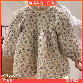 韩国童装女童夹棉连衣裙2025秋冬甜美碎花加厚宝宝公主裙儿童潮流