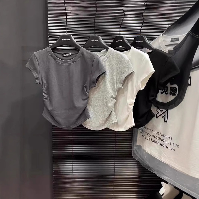 Spice Girls Chic Slim-fit Short-sleeved White T-shirt Women's American-style Elegant Niche Grey Top All-match Black Base Shirt