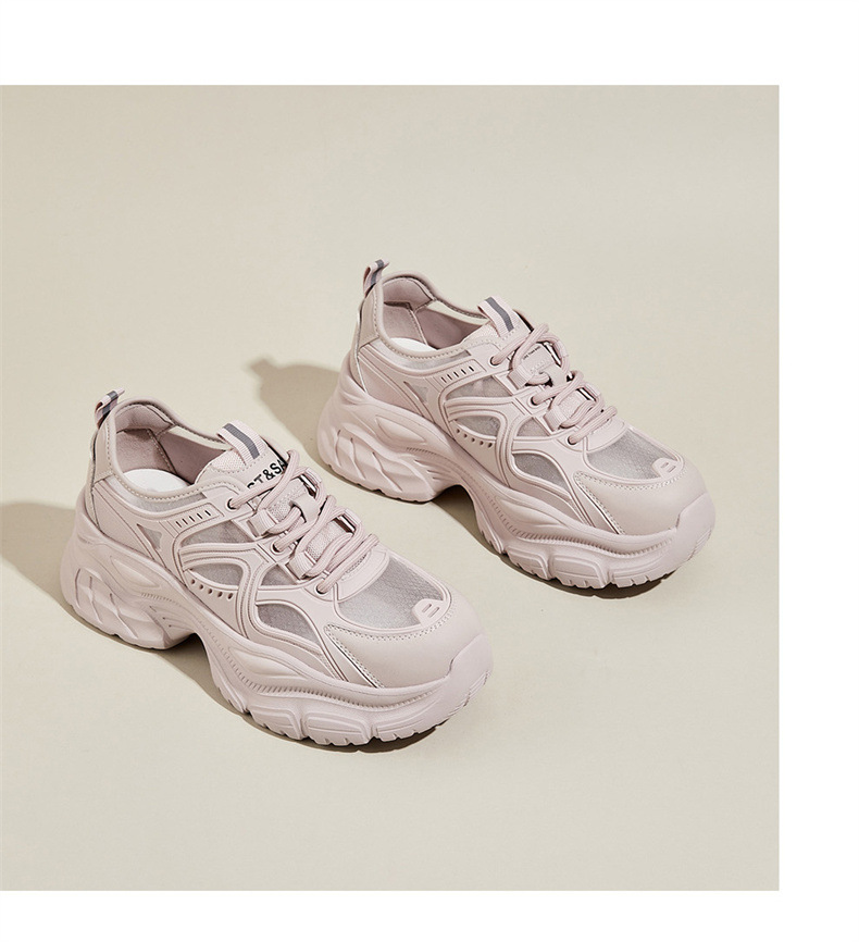 Giày sneaker nữ chunky đế dày lưới thoáng khí họa tiết rỗng mùa hè 2025 — SSD1112E4Q màu trắng nhạt, SSD1112E4Q màu hồng chi tiết 23