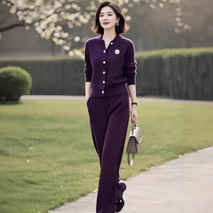 时尚休闲套装女2025年秋季新款轻奢高级感显瘦开衫毛衣裤子两件套