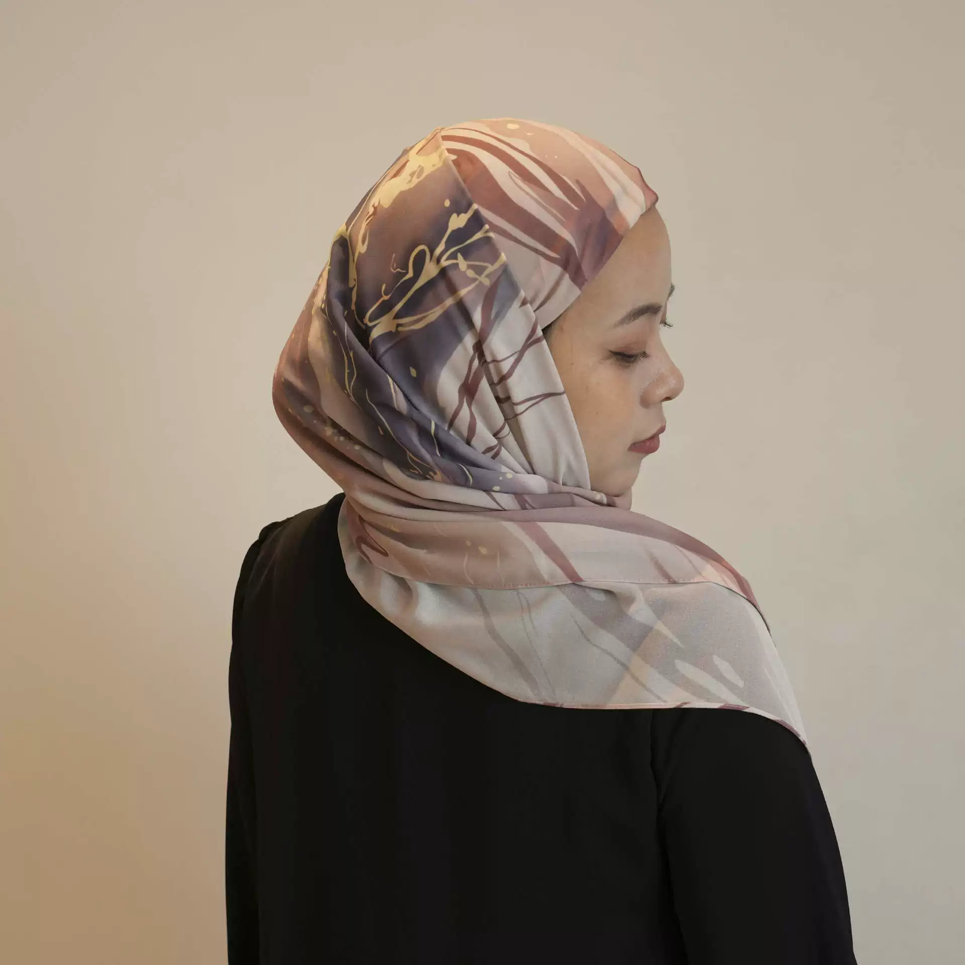 Bofu 2025 Cross-border Golden Flow Sand Earth Color Square Hijab tie printed head scarf