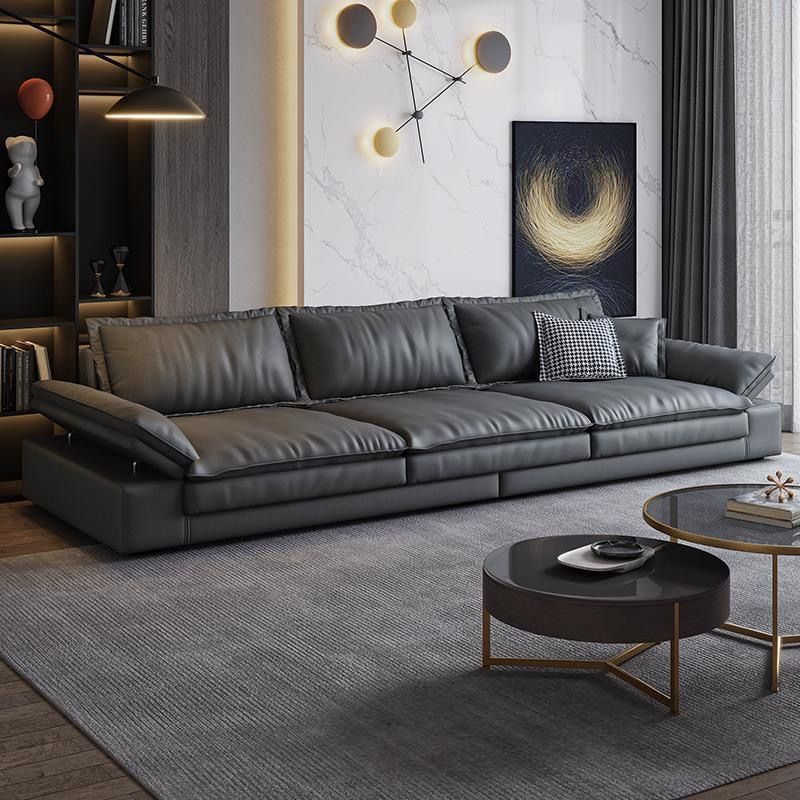 Italian Minimalist Cat Claw Leather Sofa for Small Apartment Living Room Simple Straight Row with Imperial Concubine Super Wide Large Sitting Deep Latex Sofa