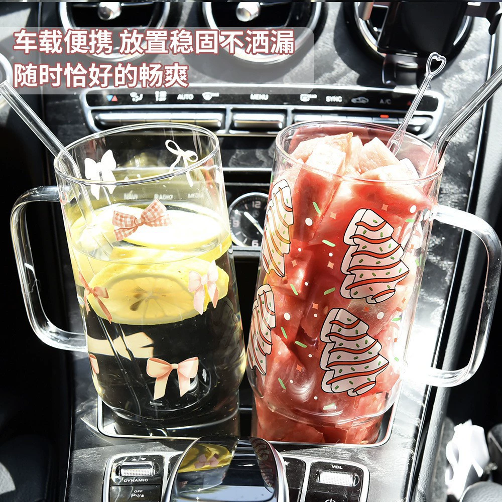 Креативная термостойкая стеклянная автомобильная чашка для воды большой емкости, красочная рождественская чашка для молока с принтом, чашка для сока, чашка для кофе