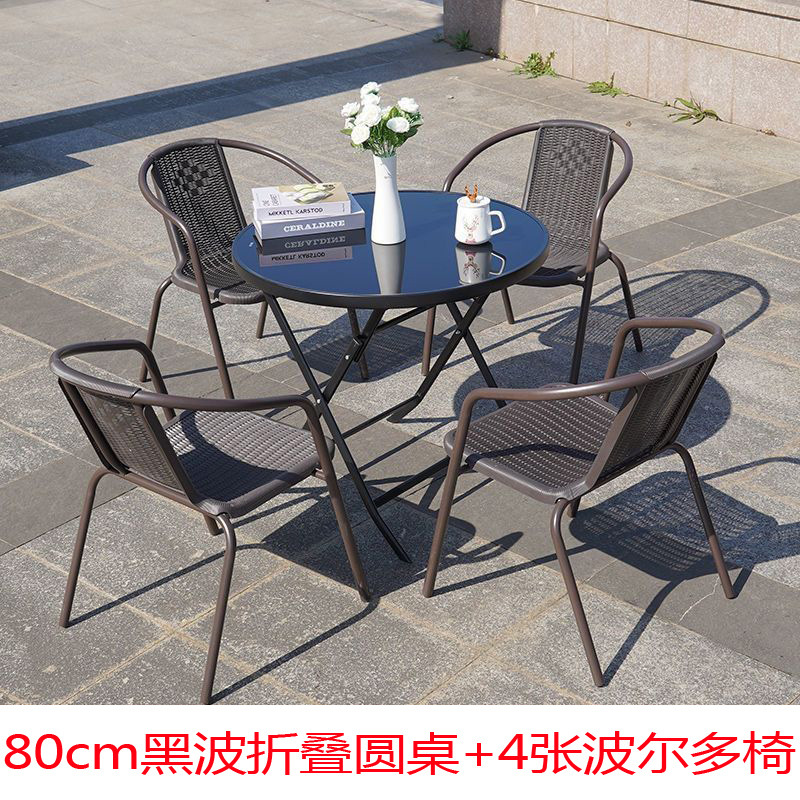 Mesa redonda plegable de onda negra de 80cm 4 sillas de Burdeos