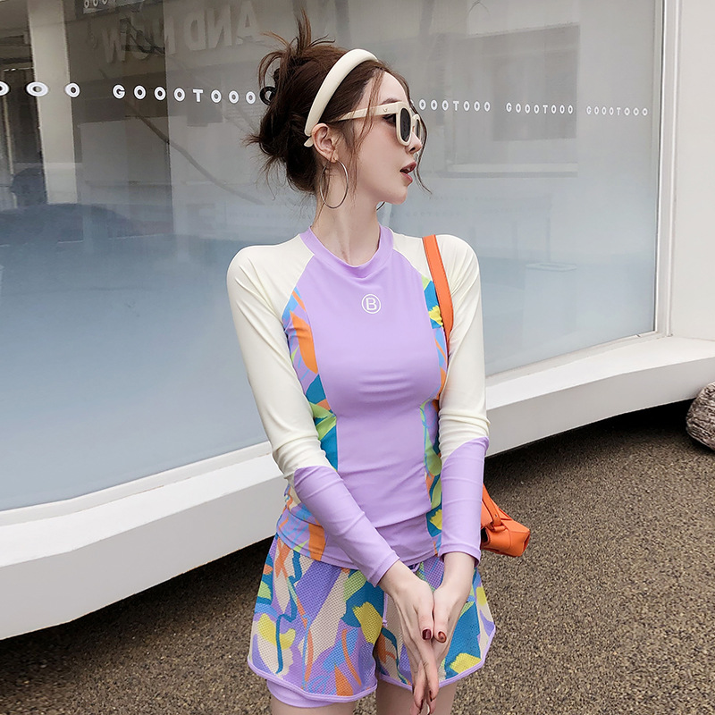 2023 New Arrival Swimsuit Women's Conservative Belly Covering Slimming Korean ins Fairy Fan Pingjiao Two-Piece Hot Spring Swimsuit