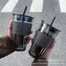 网红吸管杯女生高颜值玻璃杯ins水杯伴手礼杯子印字引流广告水杯