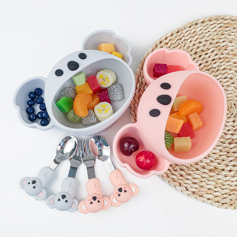 シリカゲル食器セット漫画母子児童食器赤ちゃん補助食器吸盤子供ステンレススプーンフォーク|undefined