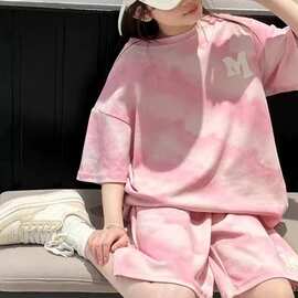 女童夏季扎染短袖短裤套装新款儿童两件套大童洋气时髦半袖T恤