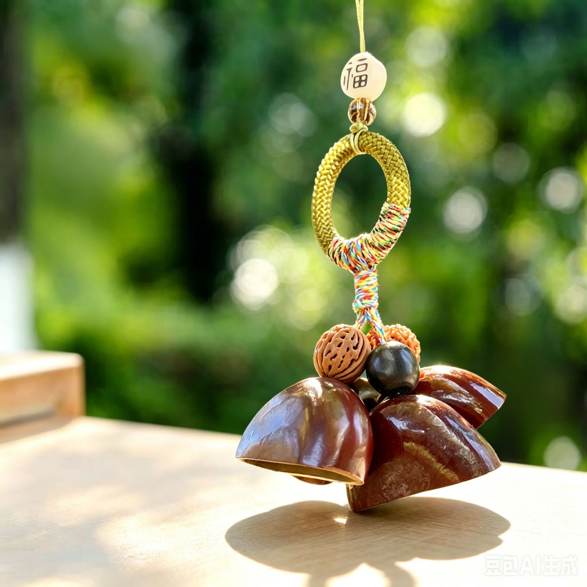 Forest-style natural fruit shell wind chime bag pendant, healing handmade finished product, car-mounted rattle, calming hanging ornament