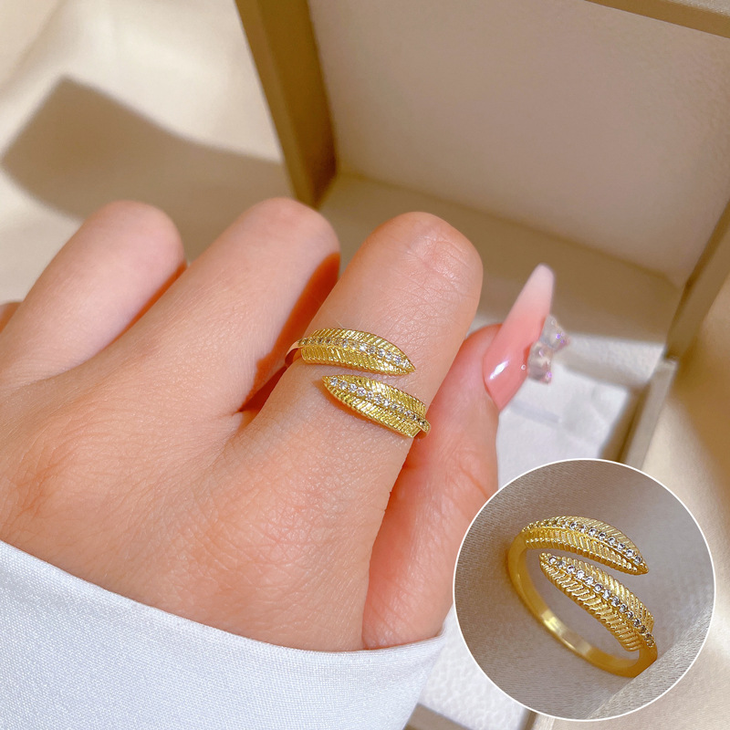 Damen Designer Ring In Offenem Blatt Design Light Luxury Schmuck_voghion.com