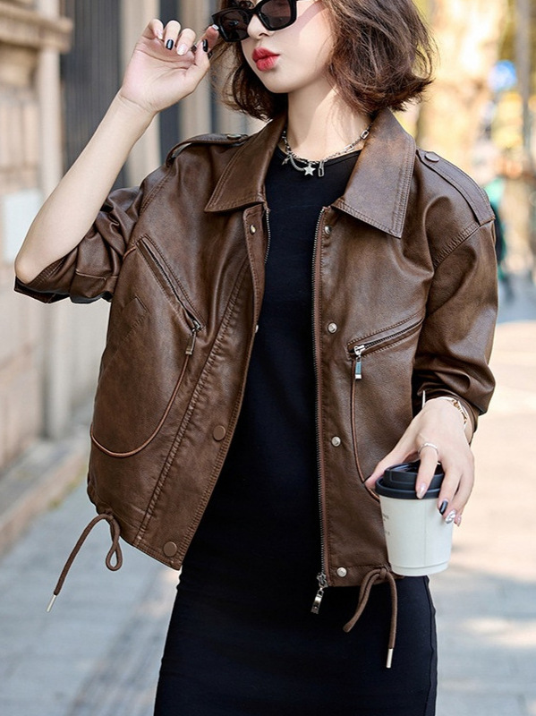 美式复古皮衣外套女高级感2025春秋季新款炸街机车服流行夹克上衣|undefined
