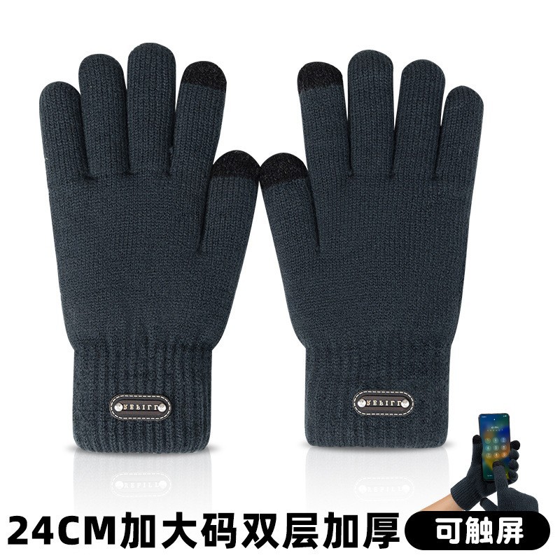 Guantes táctiles para hombre, para ciclismo de invierno, a prueba de frío, de lana, de doble capa, gruesos, forrados de vellón, para estudiantes, estilo sencillo.