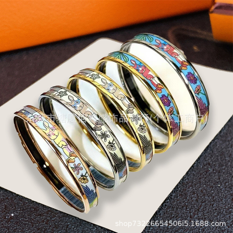 Aijia H Enamel Bracelet Rabbit Titanium Steel E-Commerce Physical Store Cross-Border Stainless Steel Jewelry Light Luxury 2024 Rose Gold
