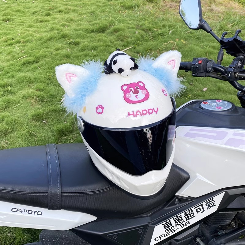 Plush Creative Helmet Decoration Light Blue Fluff Love Heart Cat Ears